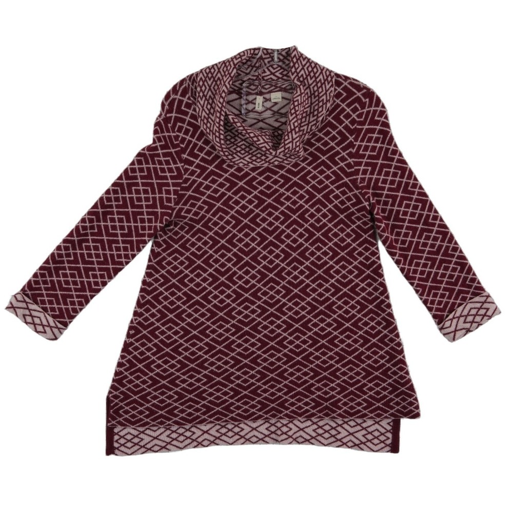 Moth Anthropologie Tunic Sweater Womens Size Medium Burgundy Geometric Cowl Neck
